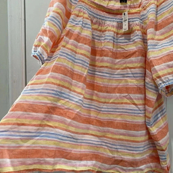 Talbots Women's 3X Plus Linen Short Puff Sleeves Striped Top Square Neck Smock - Picture 3 of 16